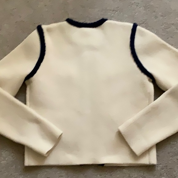 Anthropologie Maeve Collarless Tipped Cardigan Jacket Navy/White XXS NWOT - Picture 7 of 8
